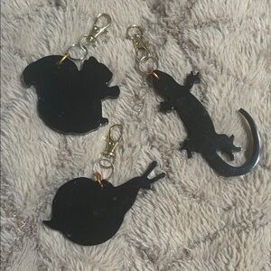 Black Animal Silhouette keychain Charms (handmade) (3 pc set)